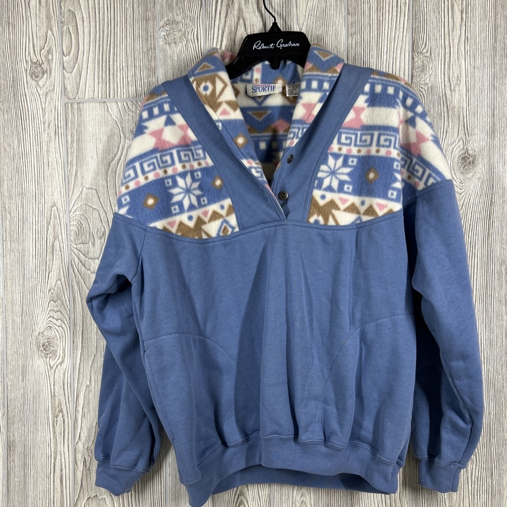 Vintage Women's Size M‎ American Sportif Fleece Long Sleeve 2 Button Sweatshirt